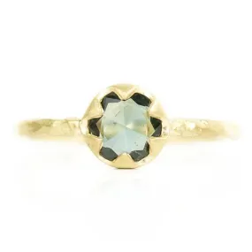 0.74ct Rosecut Teal Green Sapphire in 6 Prong 18k Yellow Gold Low Profile Evergreen Setting