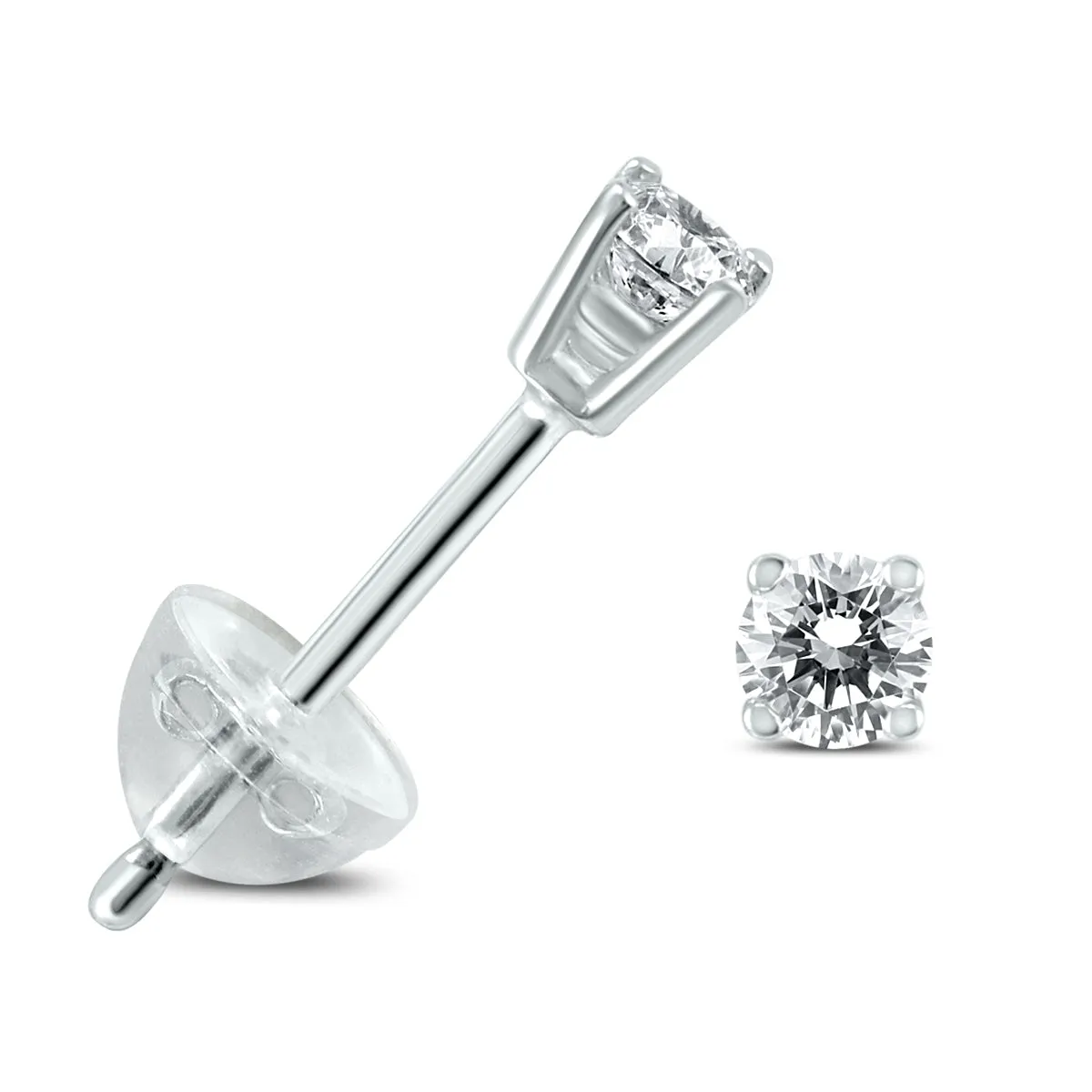 .08Ctw Round Diamond Solitaire Stud Earrings In 14K  With Silicon Backs