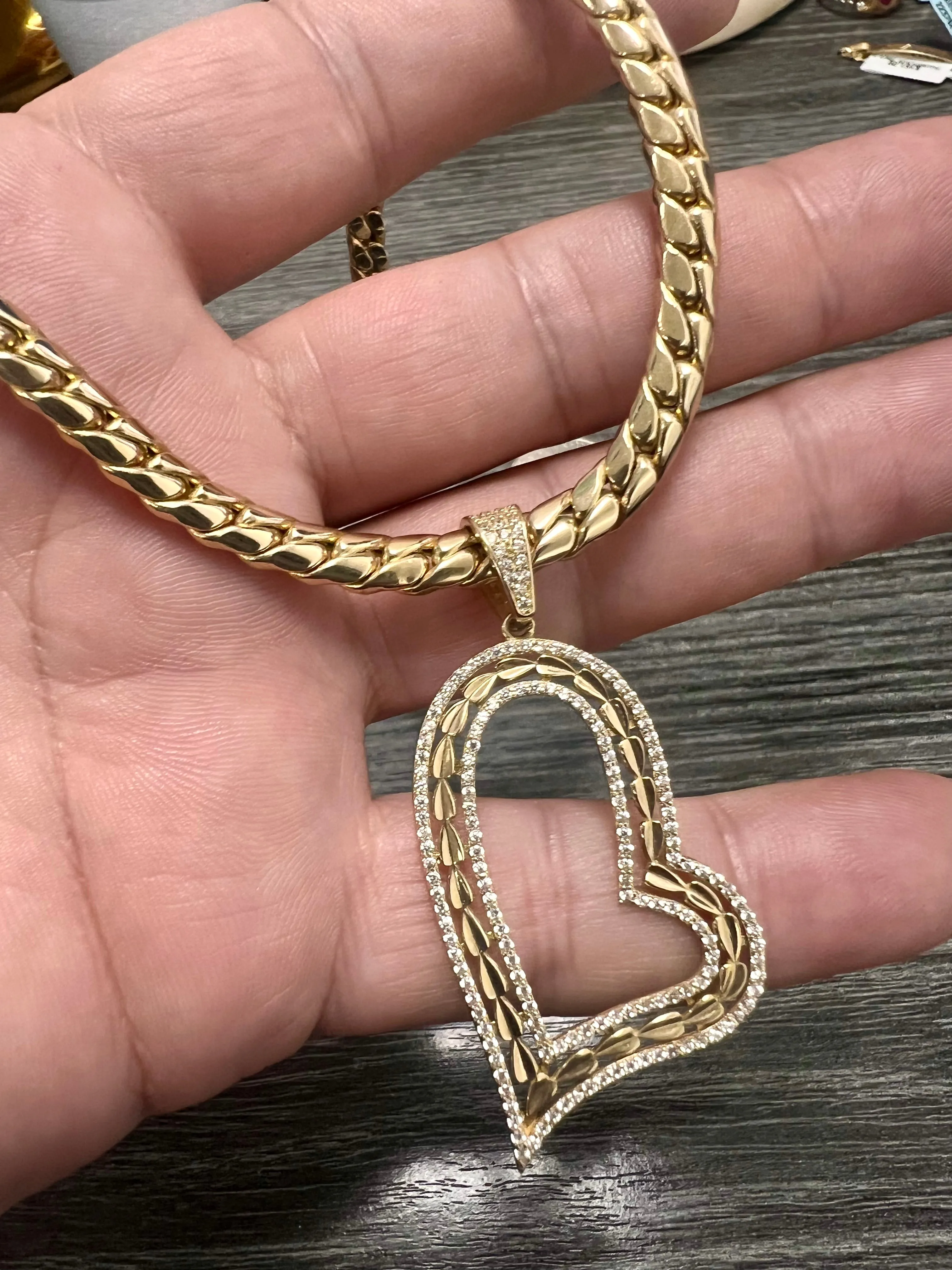 10k yellow gold choker heart pendant-42738