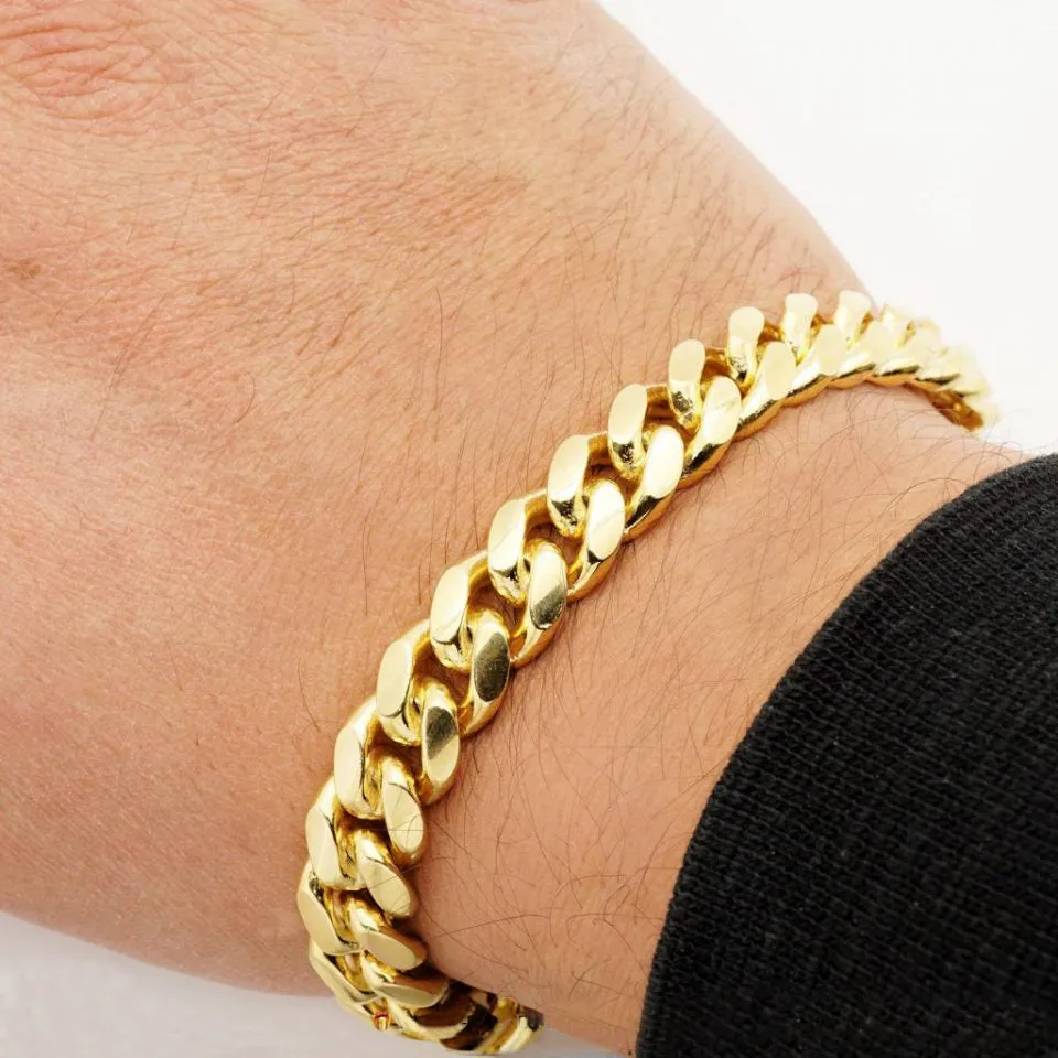 10mm Gold Plated Sterling Silver Heavy Cuban Chain Bracelet 9 inch