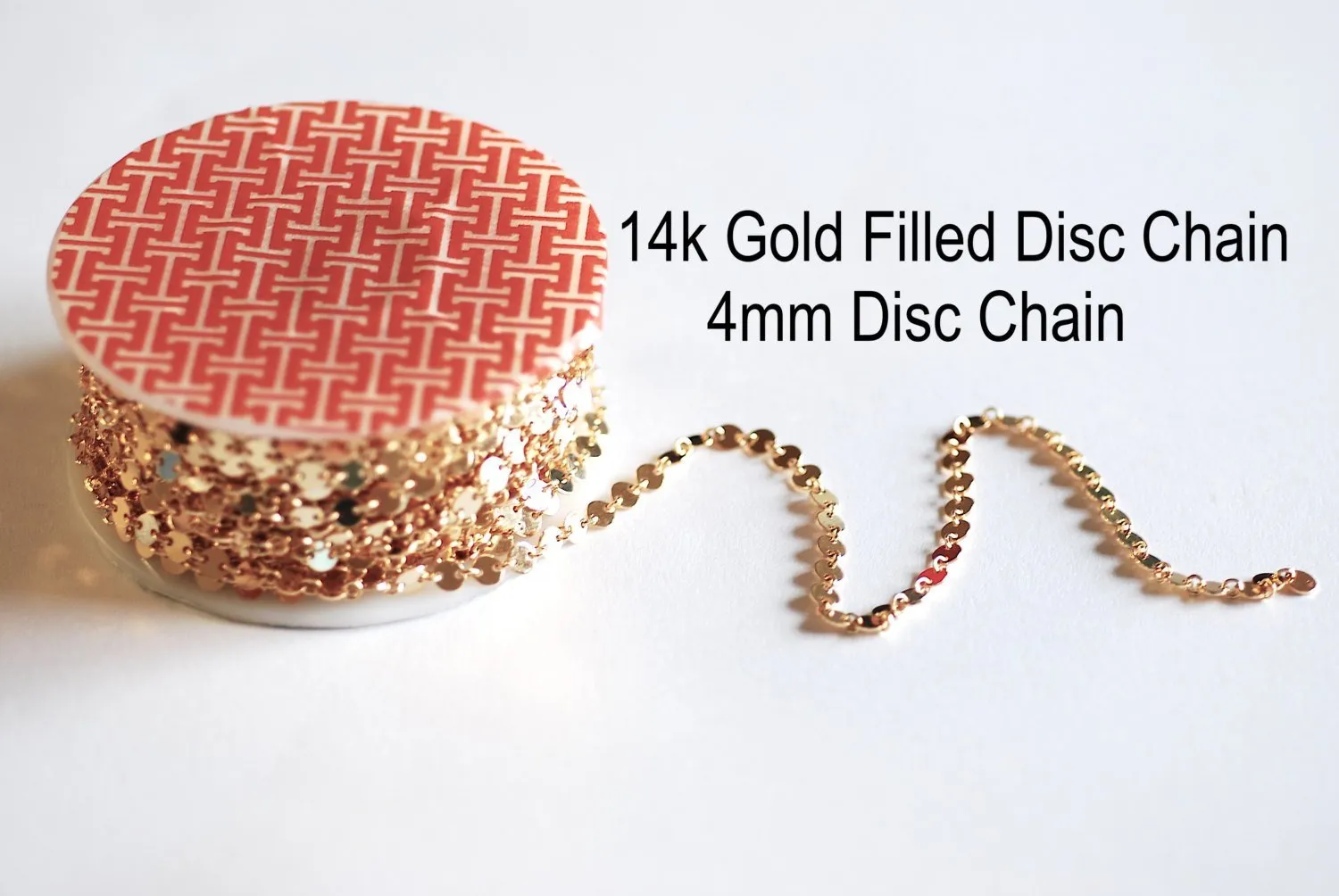 14K Gold Filled 4mm Sequin Disc Chain- Gold Filled Round Disc Circle Chain, Chain by foot, Wholesale BULK DIY Jewelry Findings 1/20 14kt GF