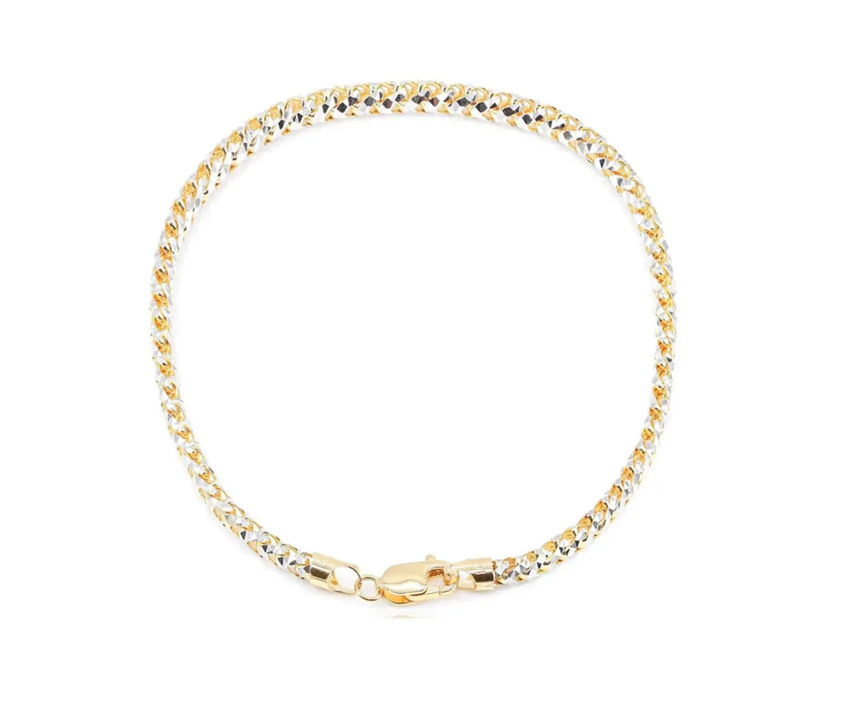 14K Gold Large Franco Two Tone Diamond Cut Chain Bracelet 3mm