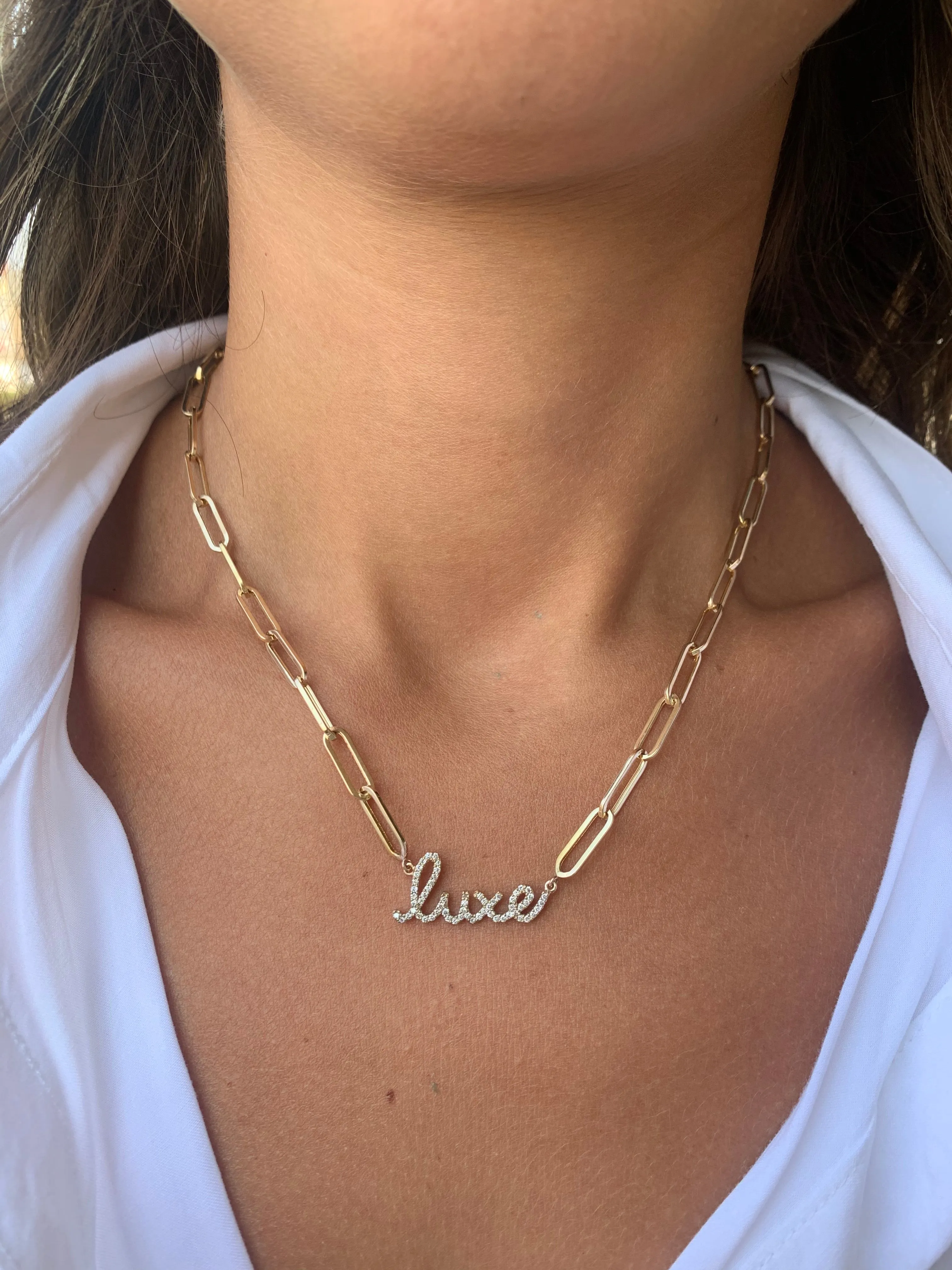 14K Gold Paper Clip Custom Name Necklace