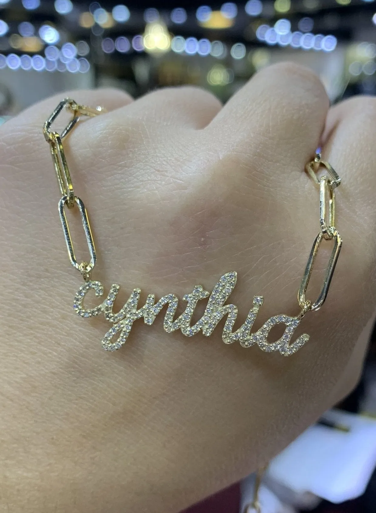 14K Gold Paper Clip Custom Name Necklace