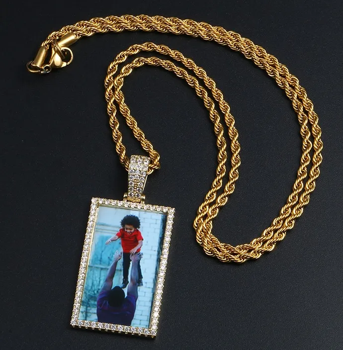 14K Gold Plated Custom Made Square Photo Medallion Necklace For Men