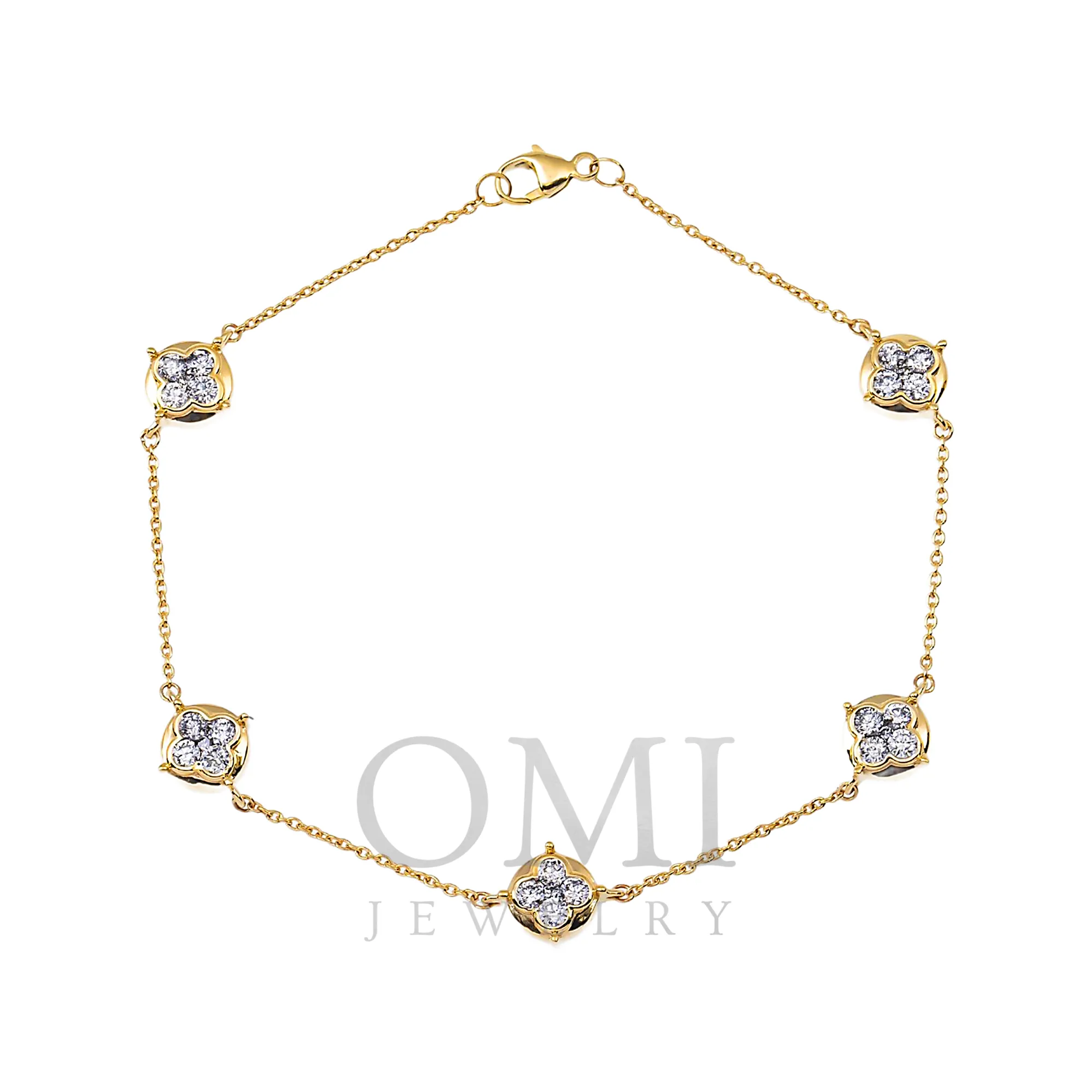 14K GOLD ROUND DIAMOND CLOVER STATION BRACELET 0.81 CT