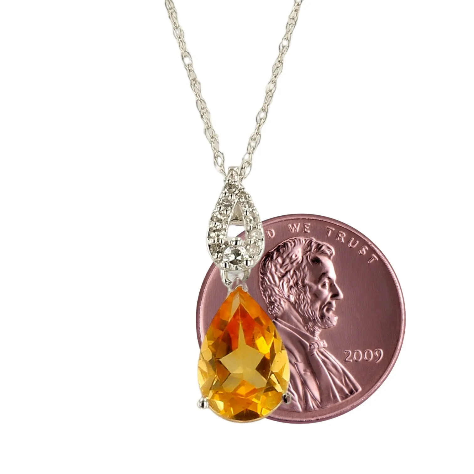 14K White gold drop tear citrine  diamonds necklace-17732