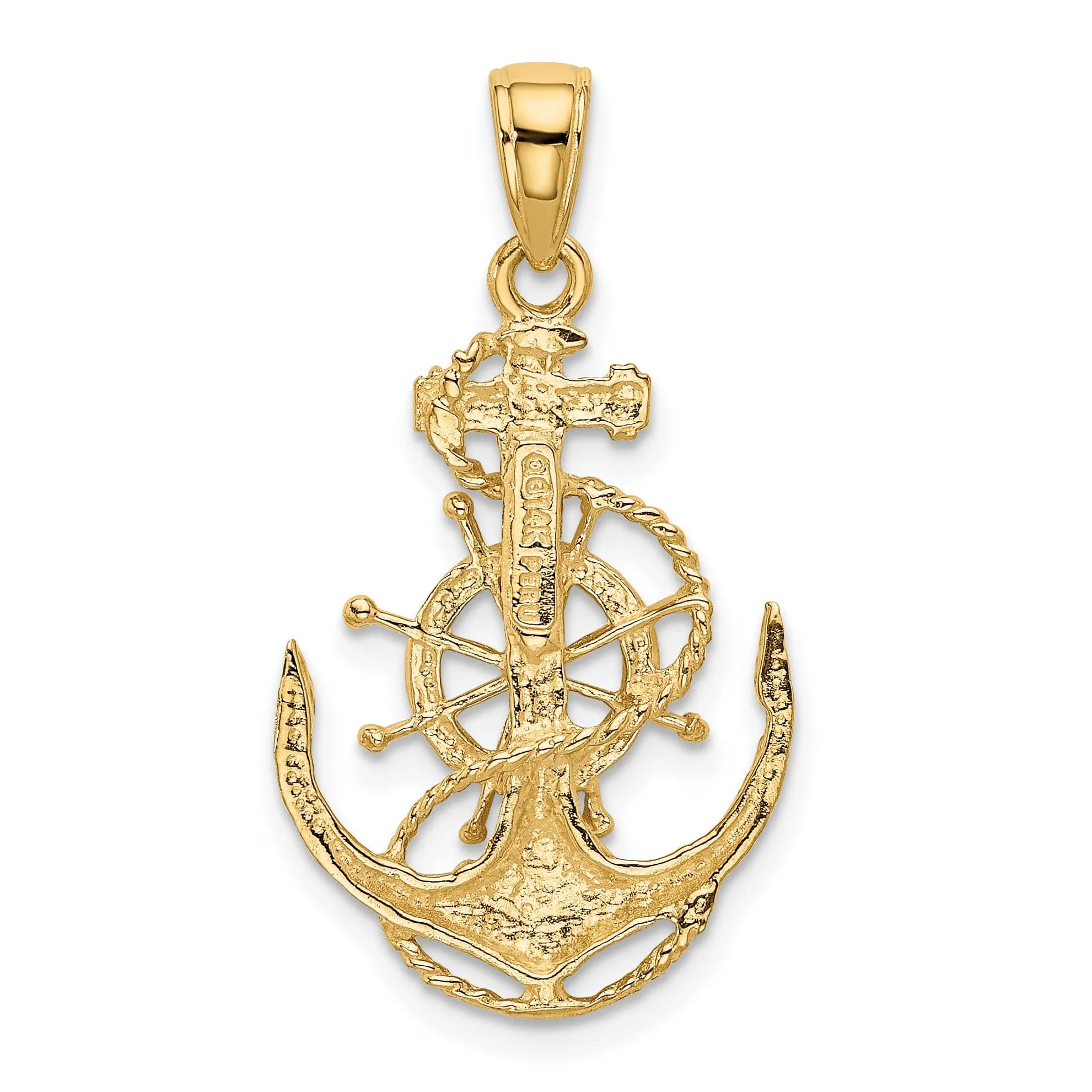 14k Yellow Gold Anchor With Wheel Pendant