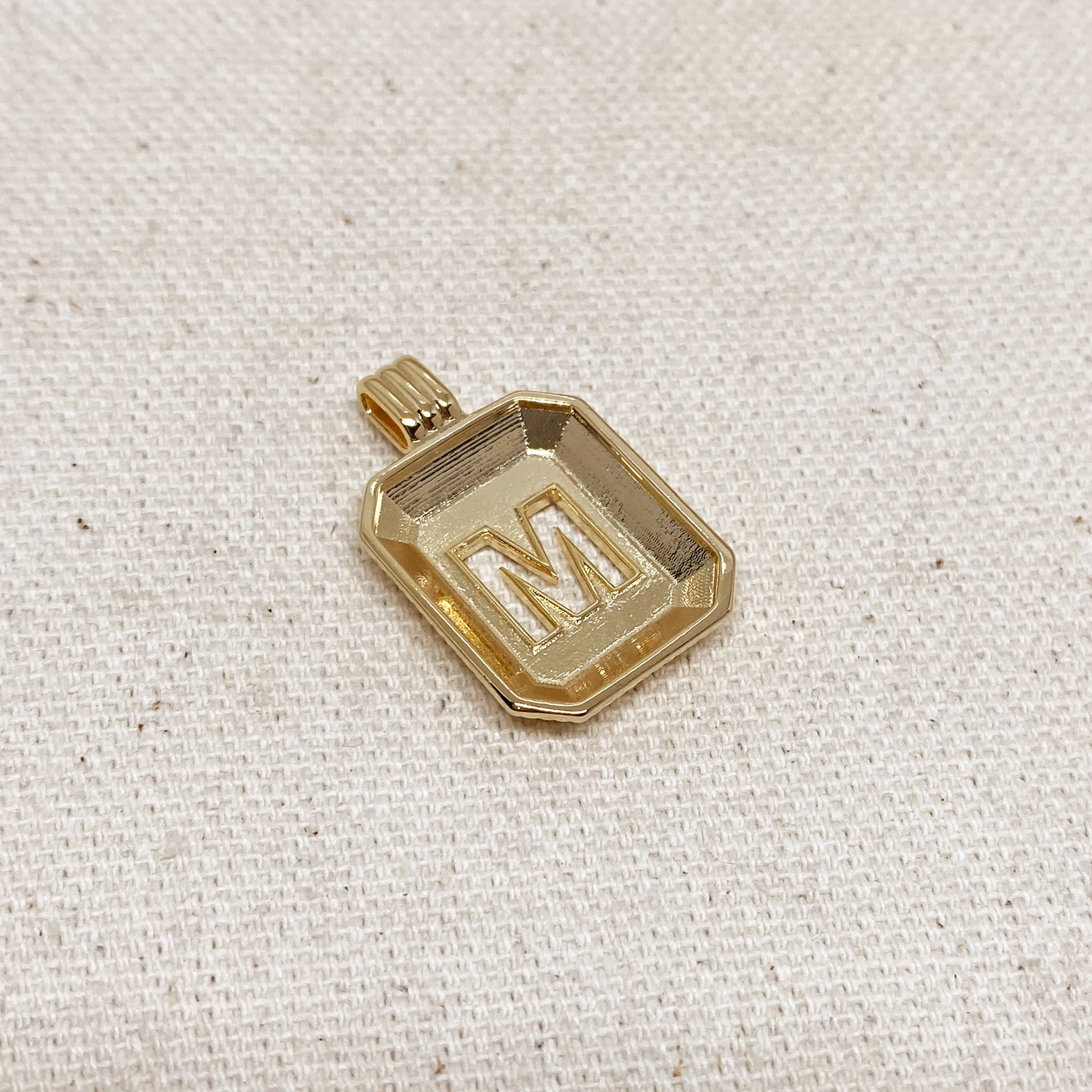 18k Gold Filled Initial Plate Pendant Letter M