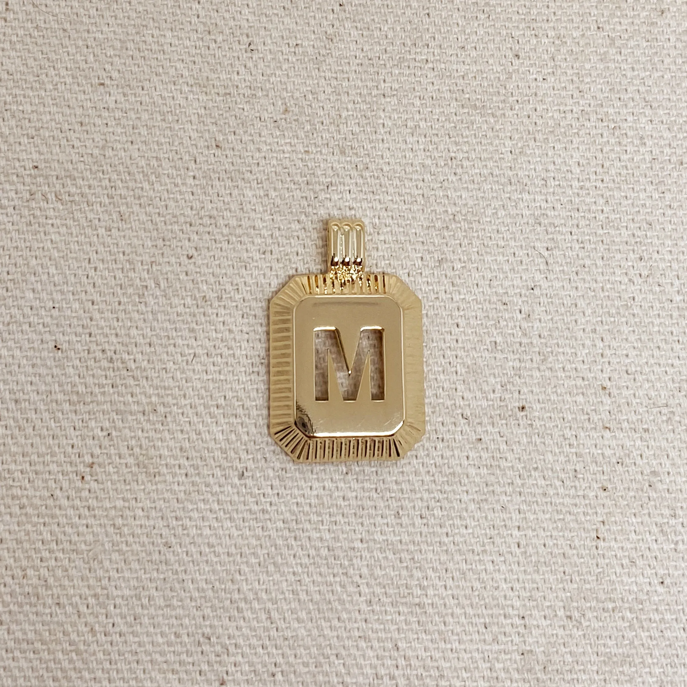 18k Gold Filled Initial Plate Pendant Letter M