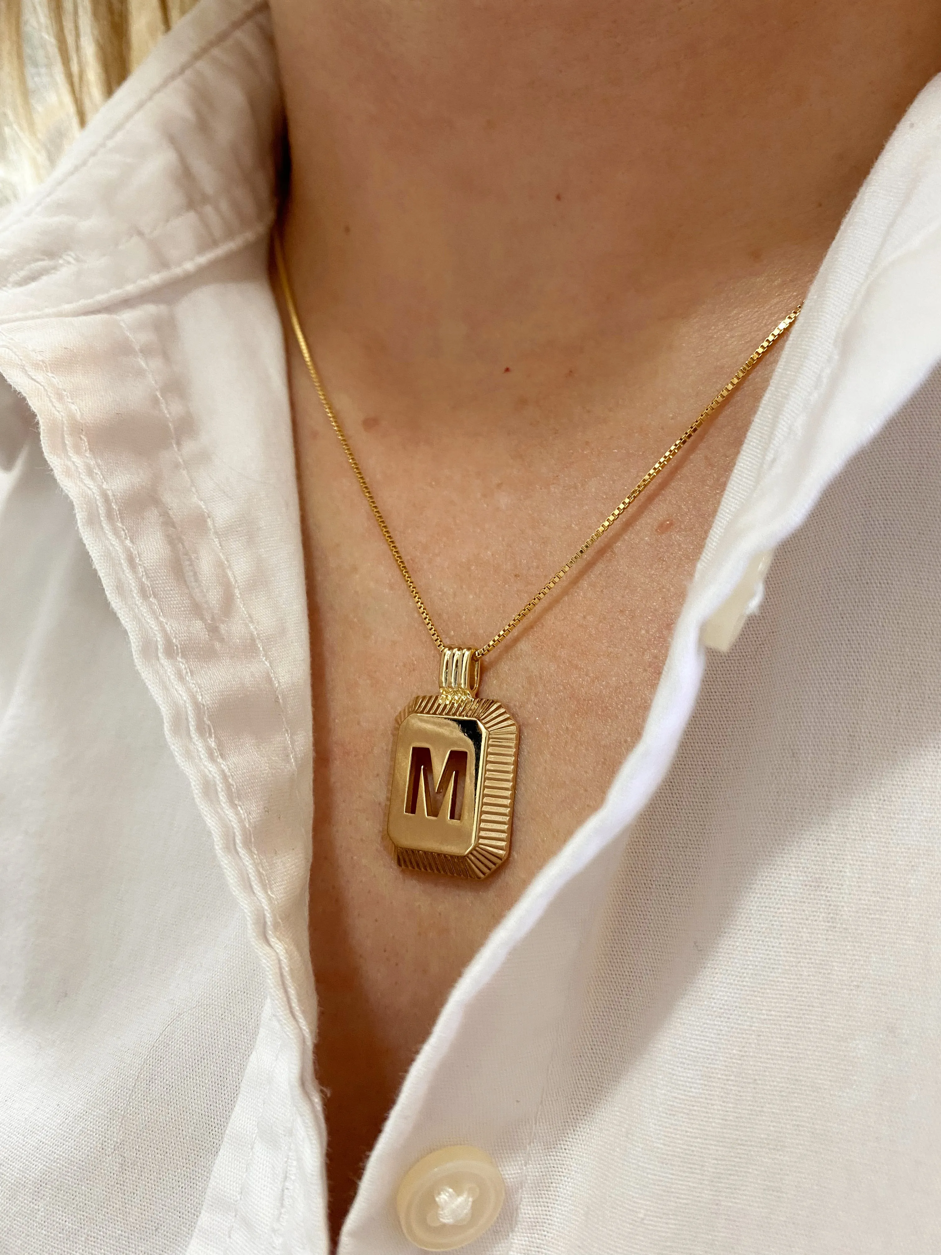 18k Gold Filled Initial Plate Pendant Letter M