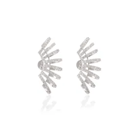 18K Solid White Gold Cocktail Climber Diamond Cuff Earrings