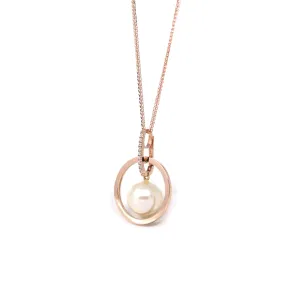 18k White Gold  White Pearl Necklace With CZ