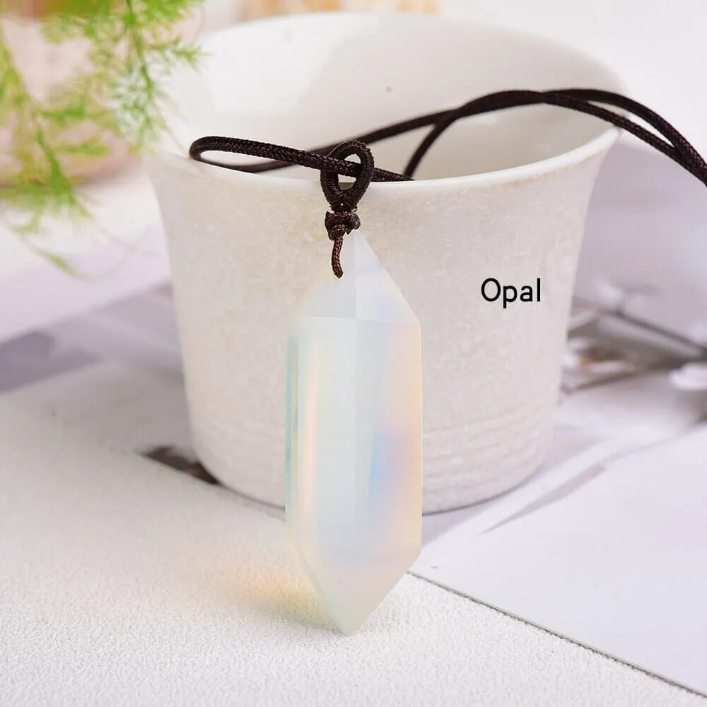 1pc Natural Crystal Quartz Double Point Pendant Necklace