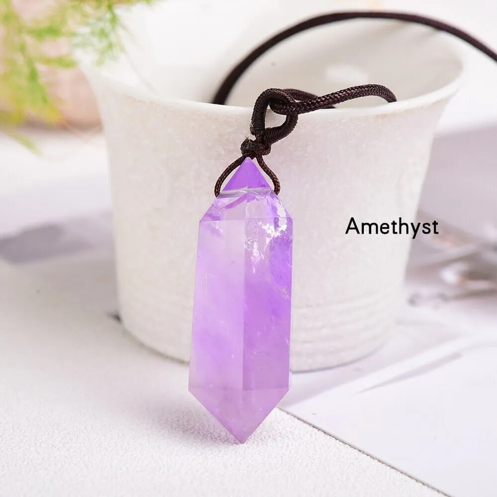 1pc Natural Crystal Quartz Double Point Pendant Necklace