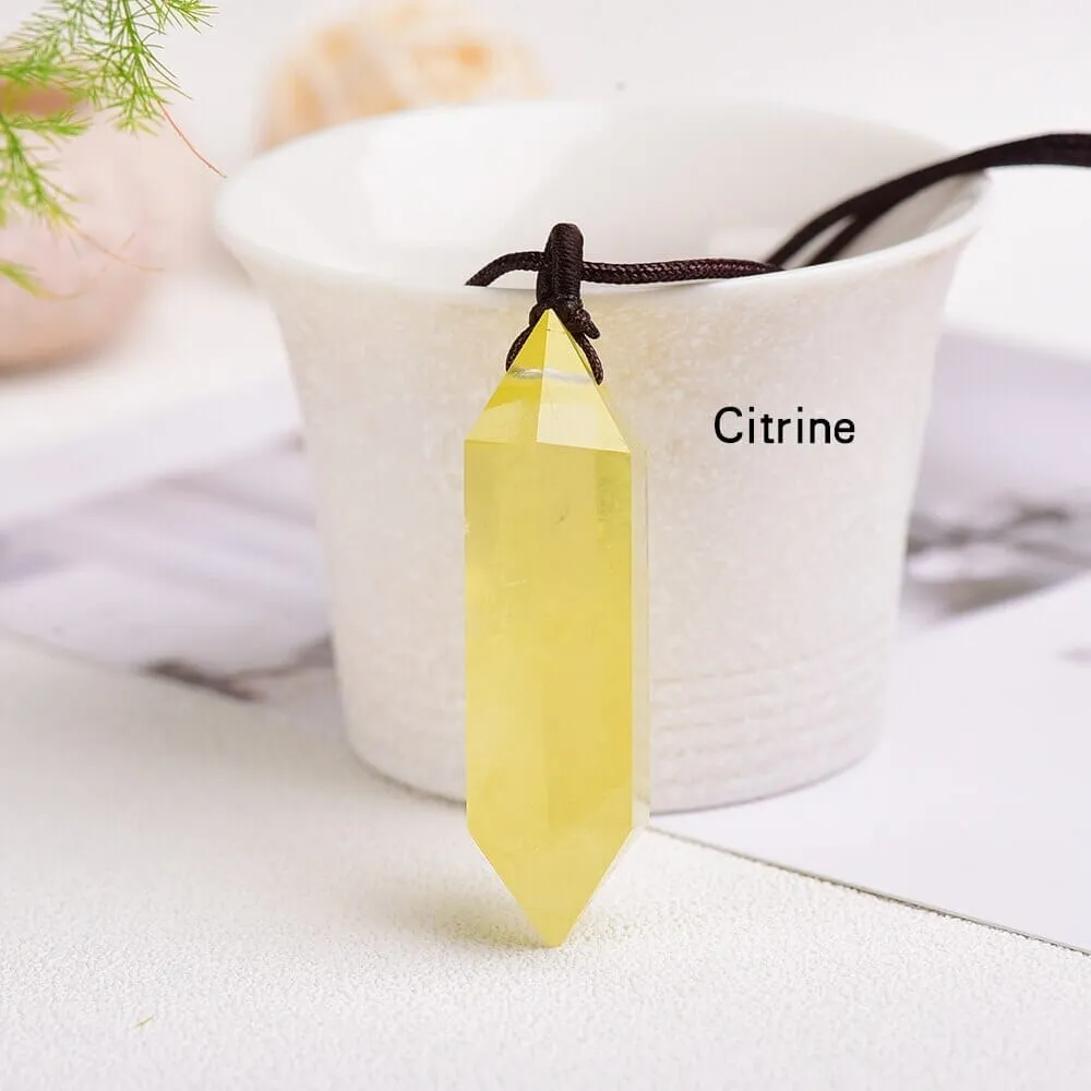 1pc Natural Crystal Quartz Double Point Pendant Necklace