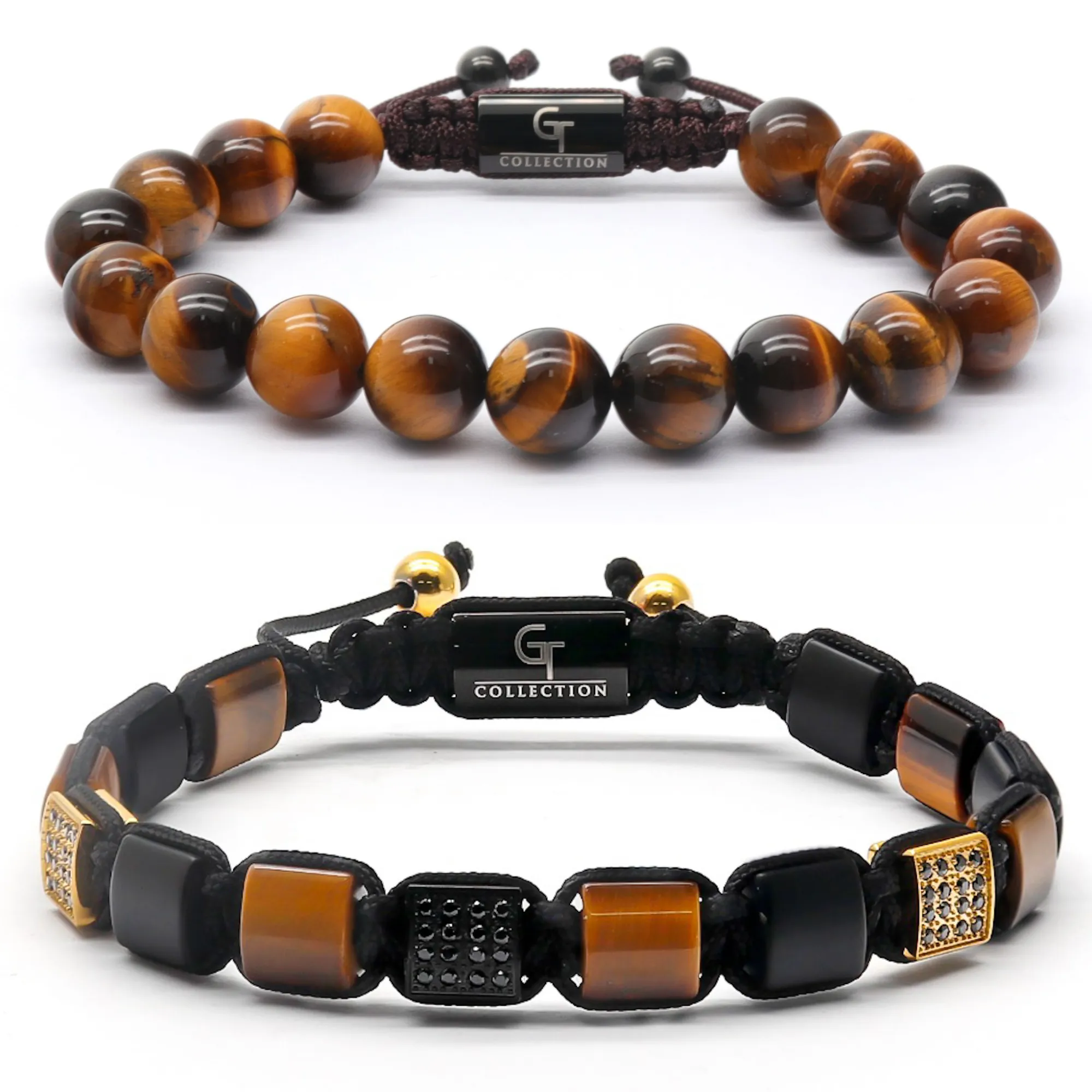 2 PIECE SET - TIGER EYE Single Bead & Flatbead Bracelet