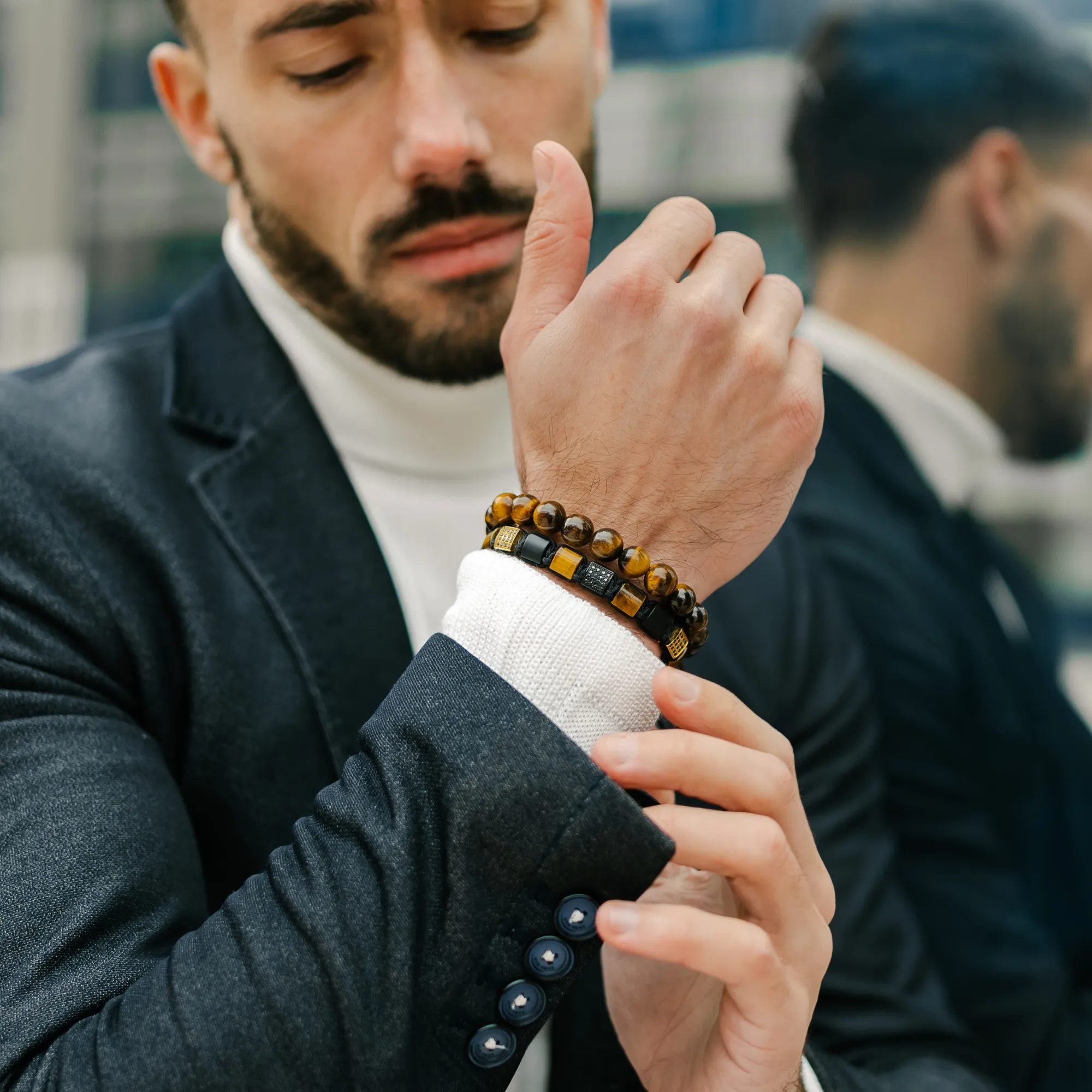 2 PIECE SET - TIGER EYE Single Bead & Flatbead Bracelet