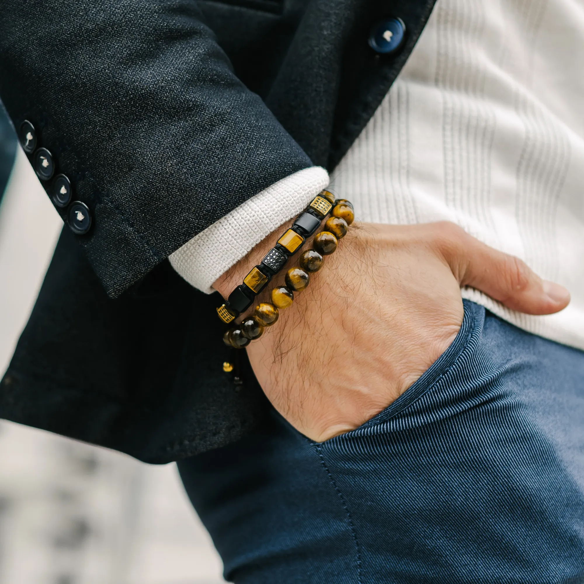 2 PIECE SET - TIGER EYE Single Bead & Flatbead Bracelet