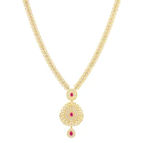 22K Yellow Gold, Ruby, & CZ Necklace (83.7gm)