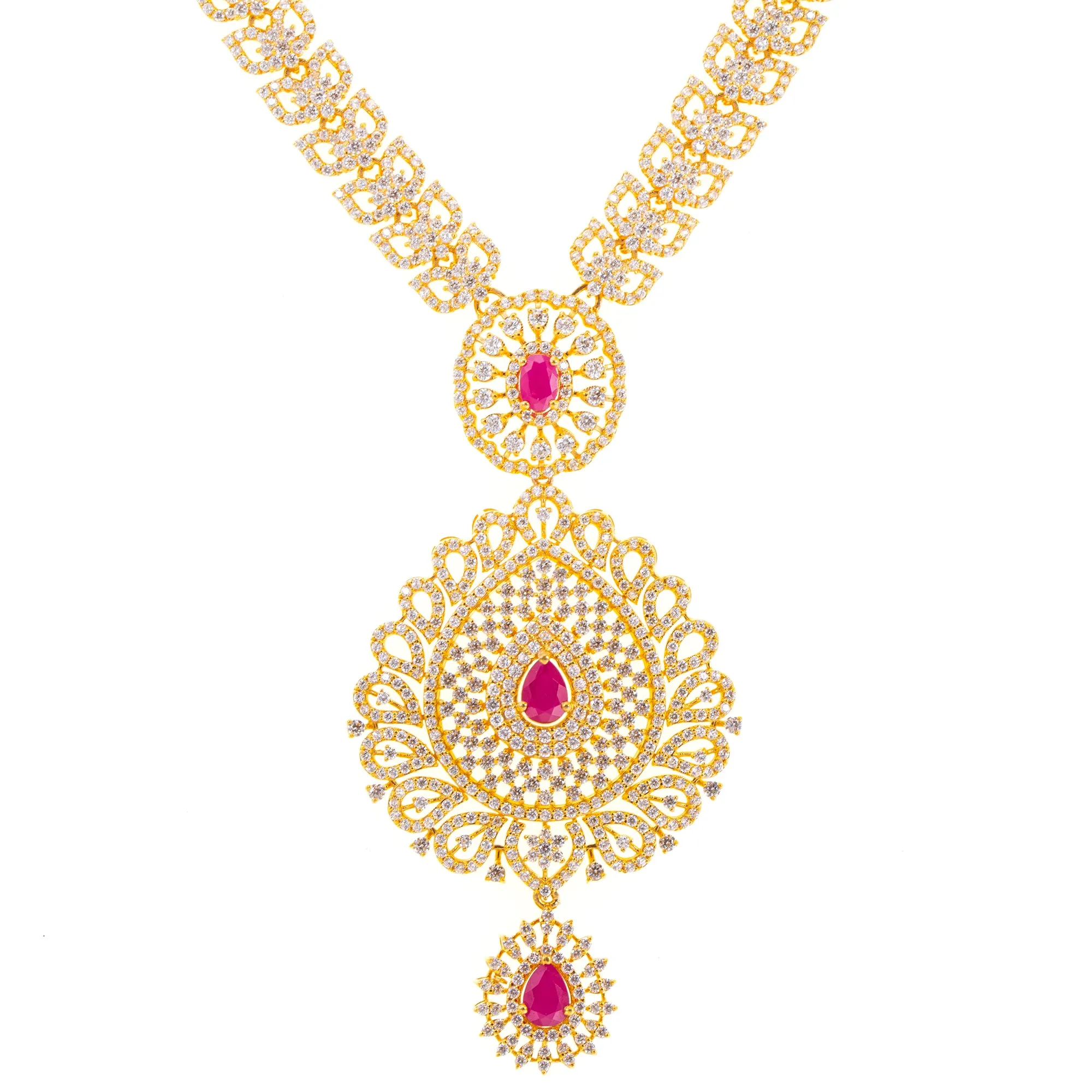 22K Yellow Gold, Ruby, & CZ Necklace (83.7gm)