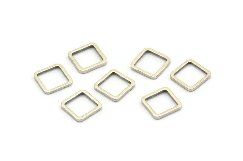 8mm Square Connector, 24 Antique Silver Plated Brass Square Connectors (8x0.80mm) Bs-1115