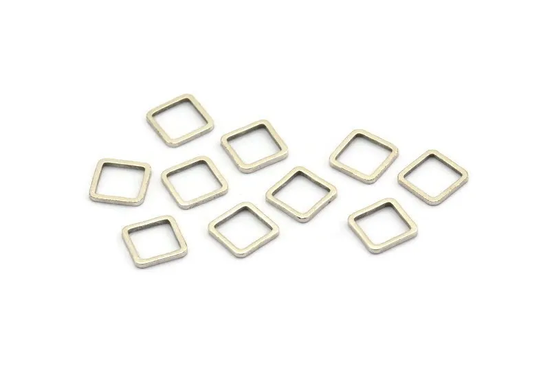 8mm Square Connector, 24 Antique Silver Plated Brass Square Connectors (8x0.80mm) Bs-1115