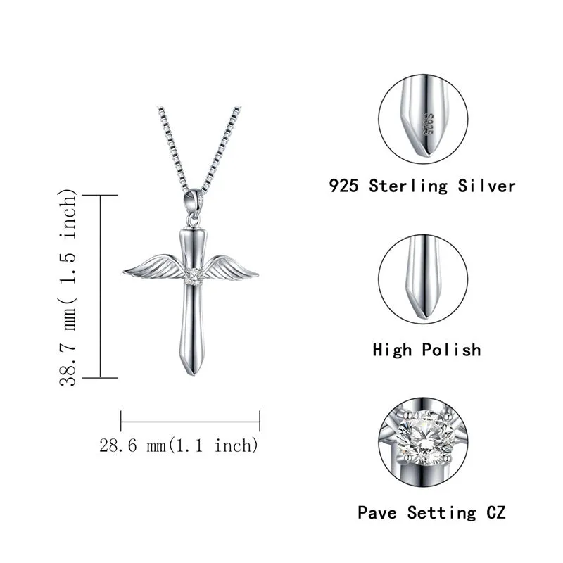 925 Sterling Silver Cross Urn Necklace Memorial Pendant Cremation Keepsake Jewelry for Ashes