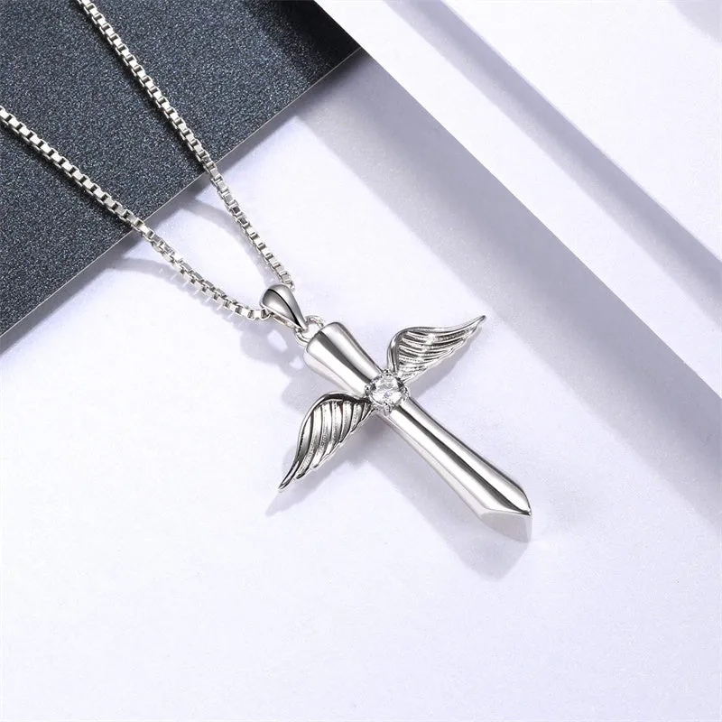 925 Sterling Silver Cross Urn Necklace Memorial Pendant Cremation Keepsake Jewelry for Ashes