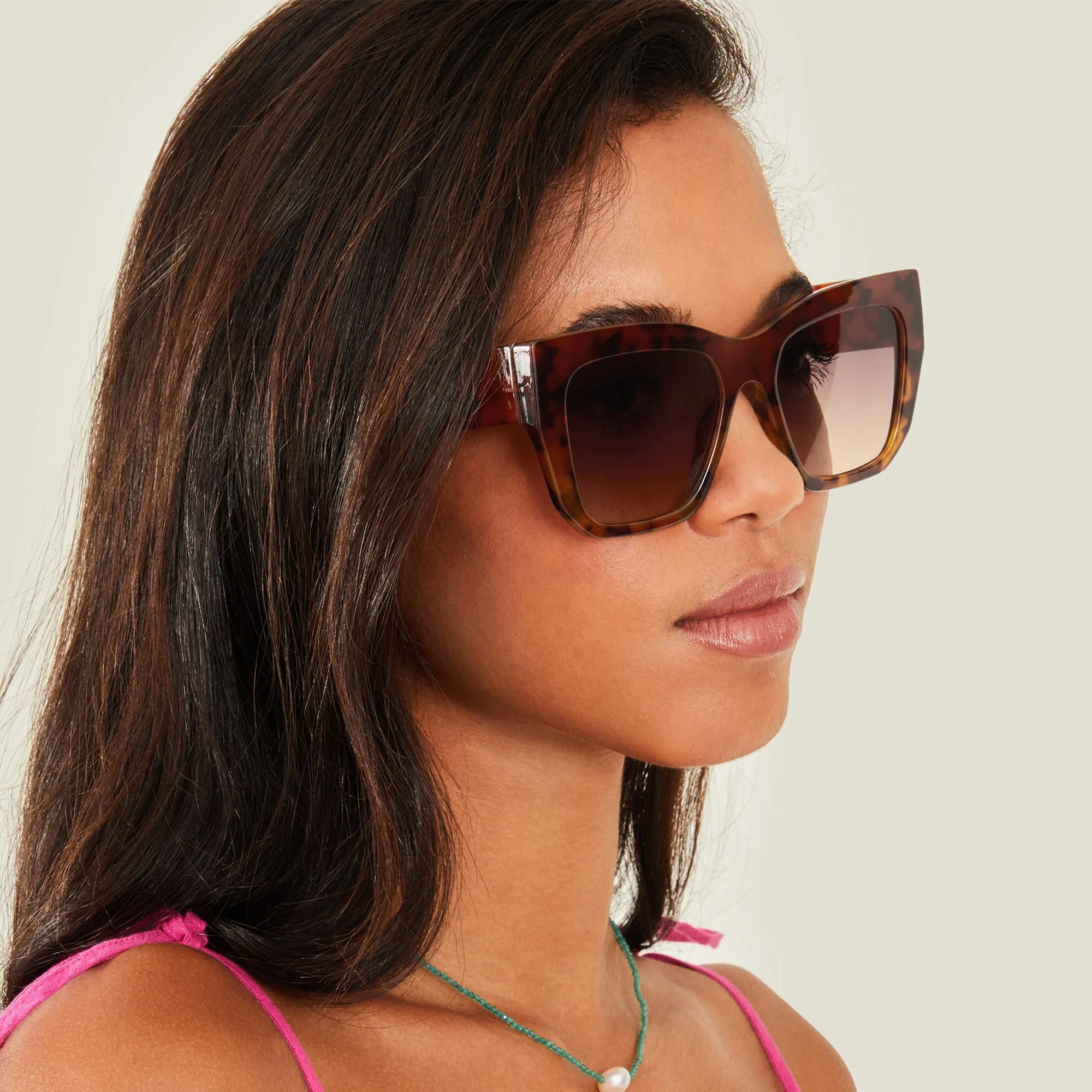 Accessorize London Women's Tort  Chunky Cateye Gold Tip  Sunglasses