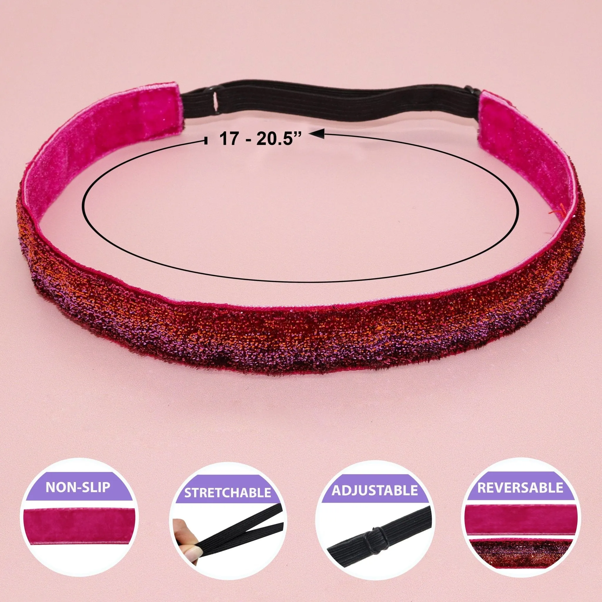 Adjustable No Slip Glitter Headbands - 6 Pack