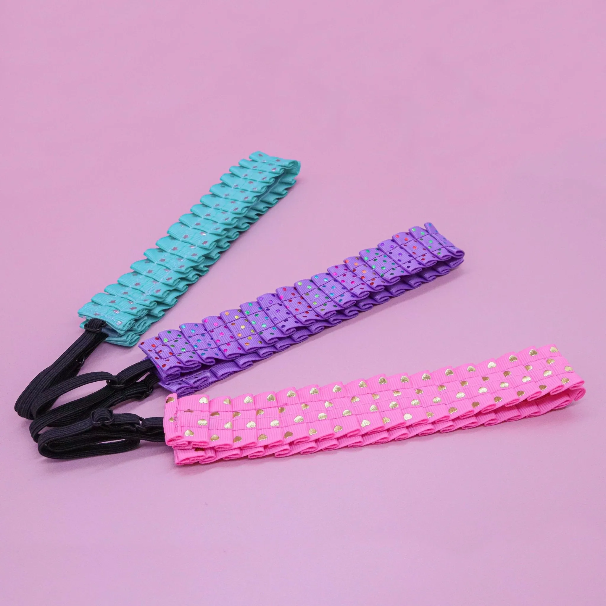 Adjustable No Slip Pleated Polka Dot Headbands - 3 Pack