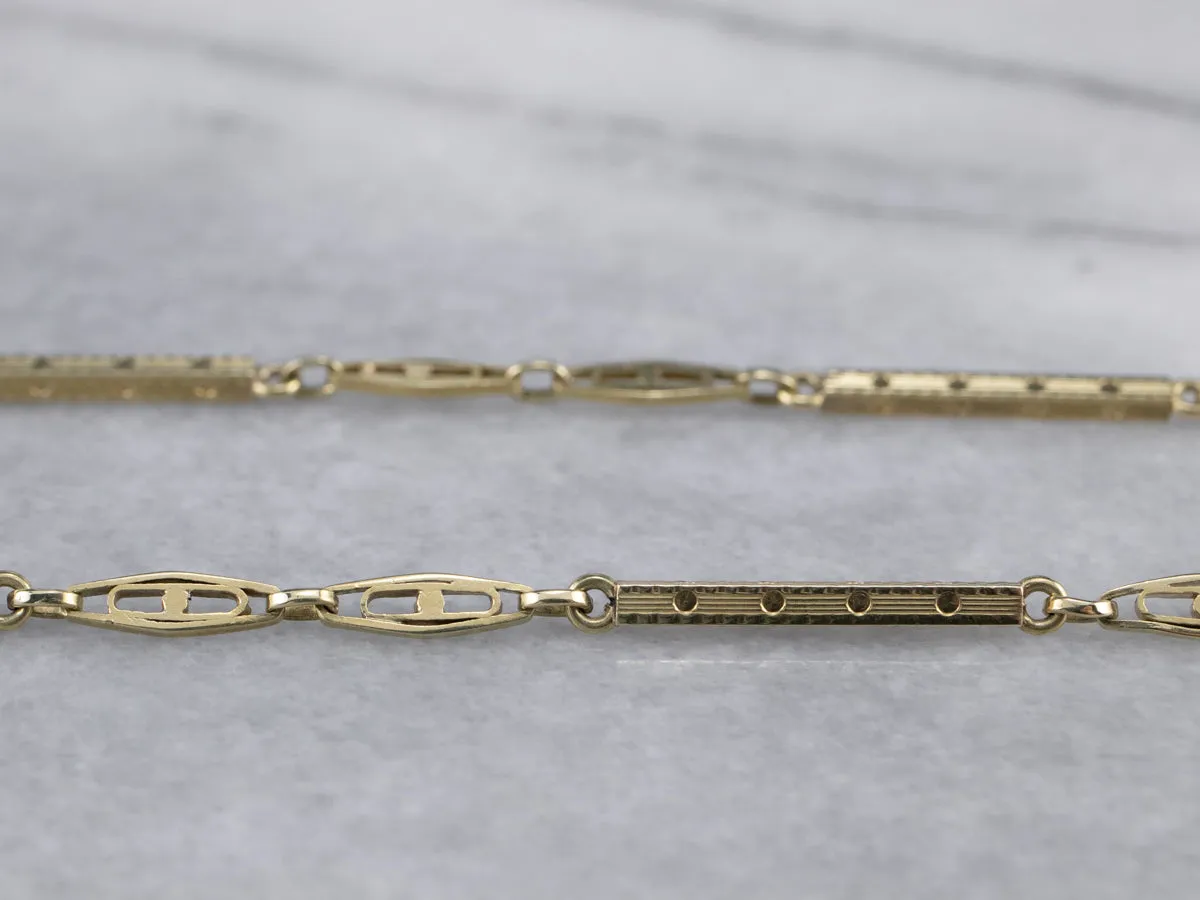 Antique Bar Link Green Gold Watch Chain