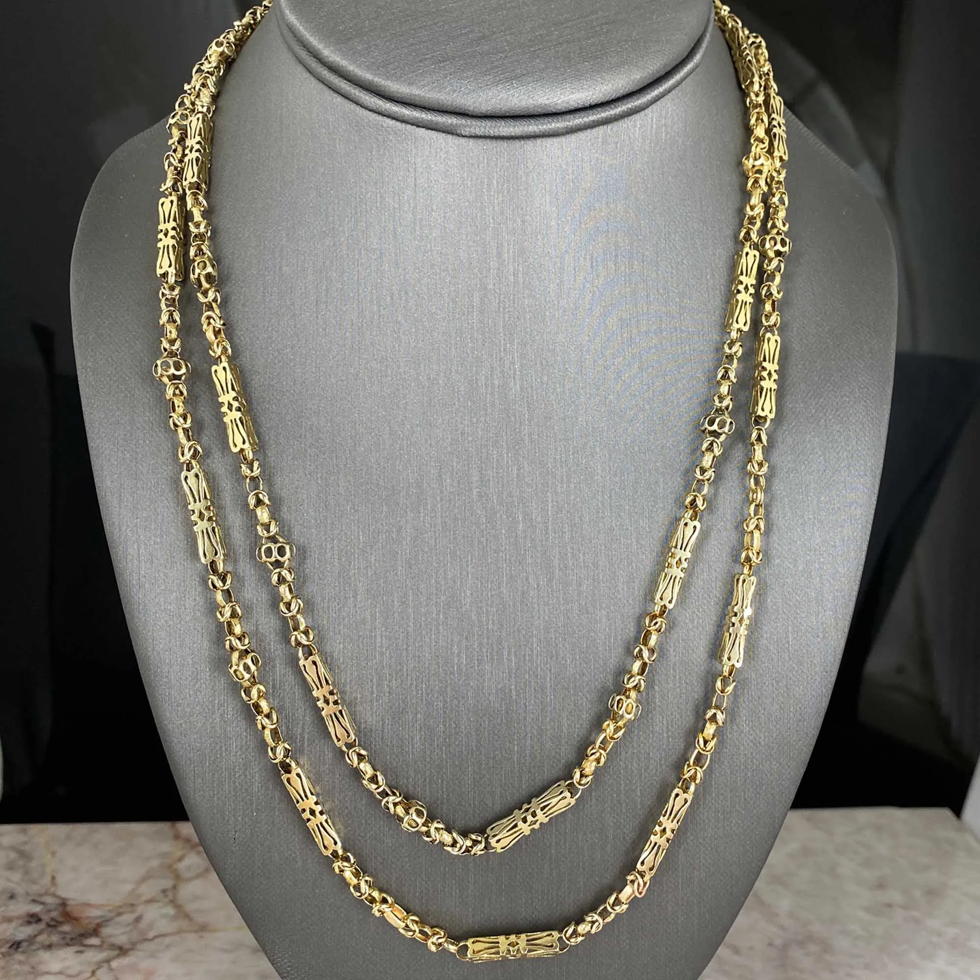 Antique Byzantine Long 14K Gold Chain Necklace