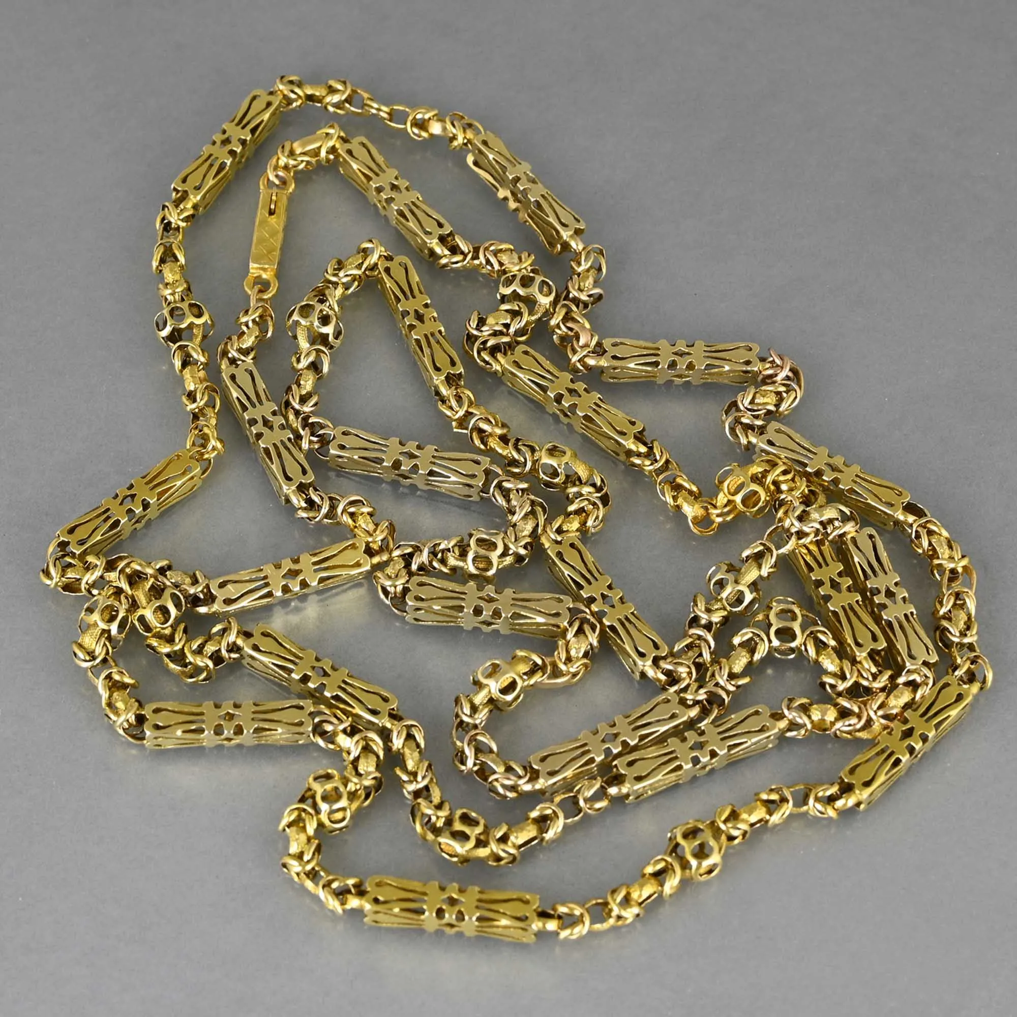 Antique Byzantine Long 14K Gold Chain Necklace