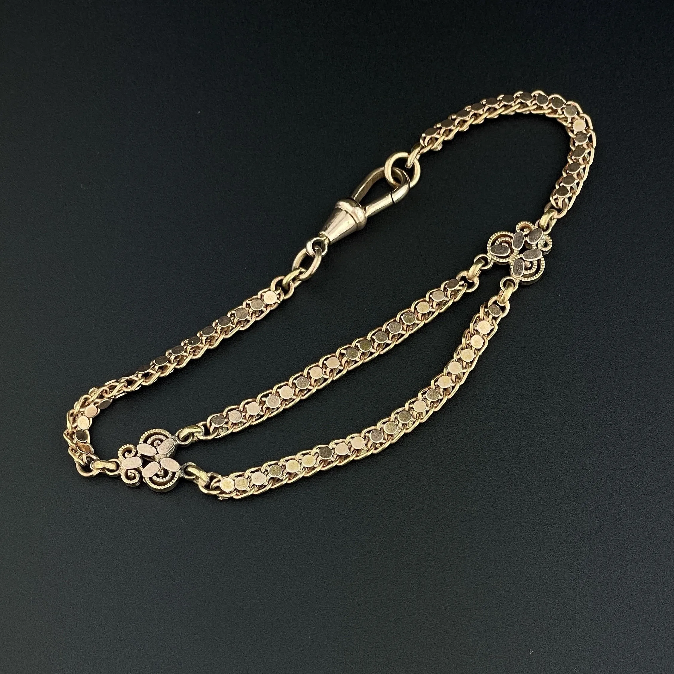 Antique Edwardian Fancy Link Rolled Gold Watch Chain Bracelet