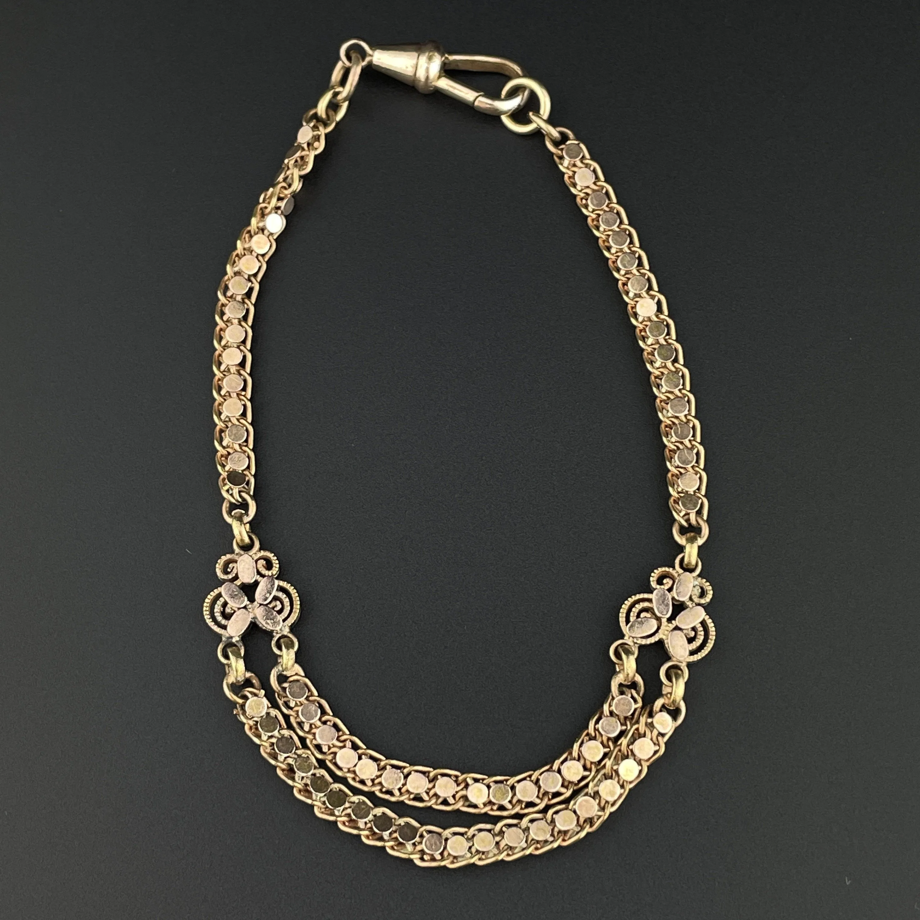 Antique Edwardian Fancy Link Rolled Gold Watch Chain Bracelet