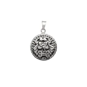 Antique Finish Gemini Zodiac Sign Round Pendant (Silver)