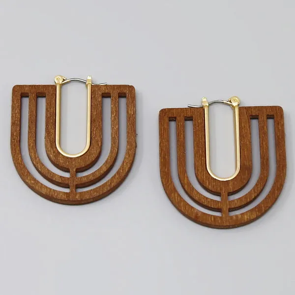 Arch Cutout Wooden Hoop Earrings