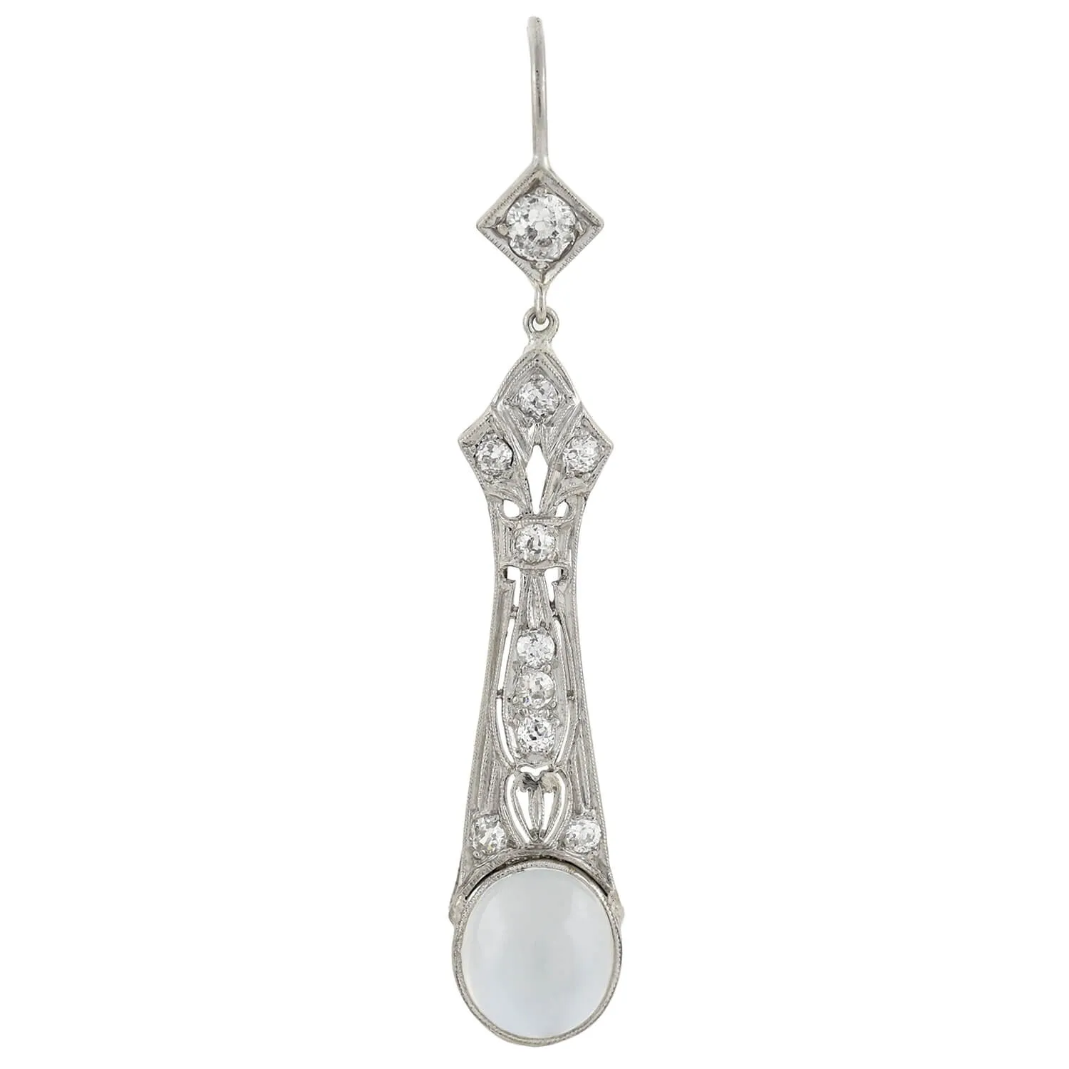 Art Deco Platinum Diamond   Moonstone Drop Earrings 1.10ctw