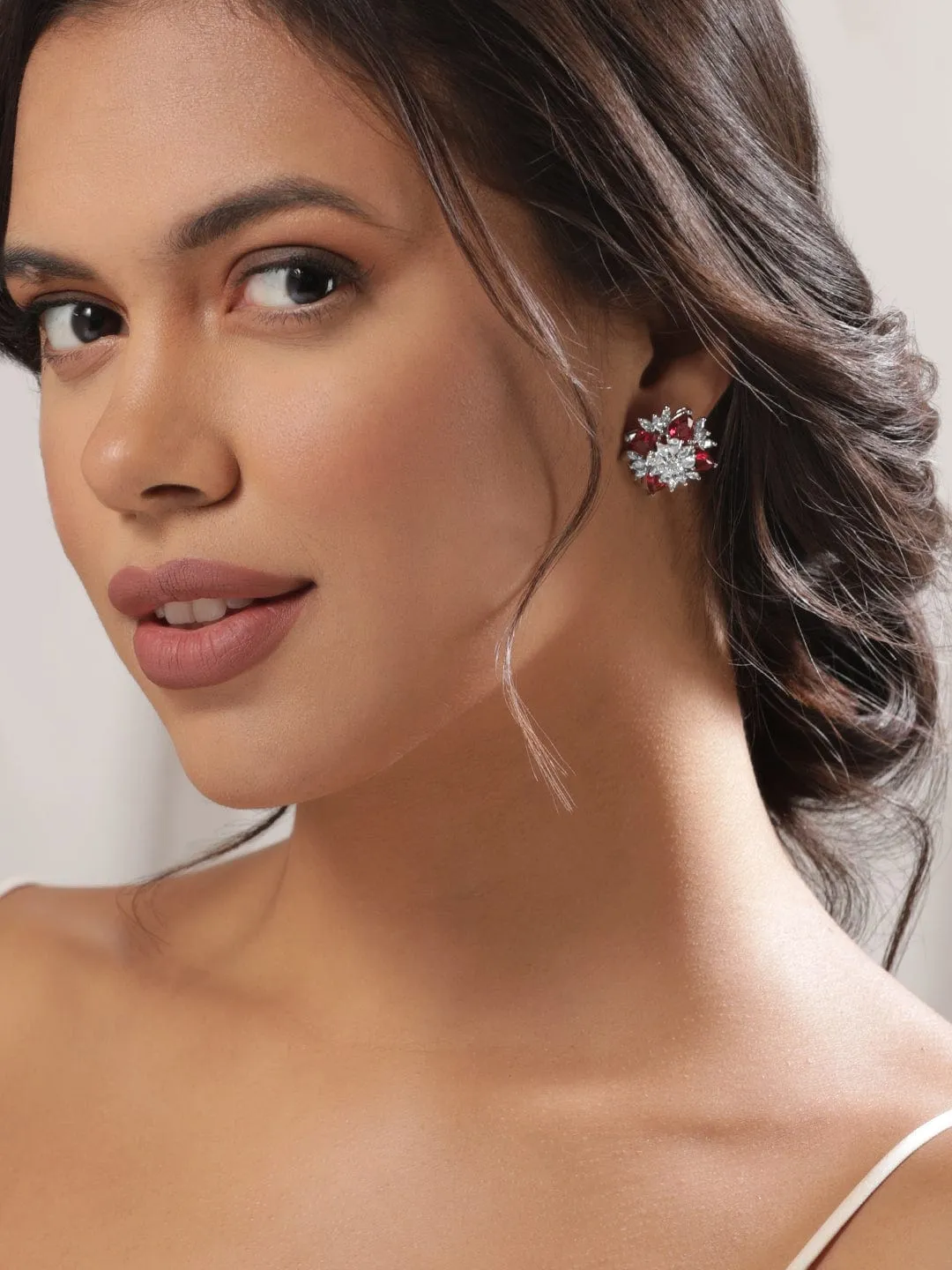 As Seen On Mansi Ugale Rubans Silver-Toned Geometric Studs Earrings