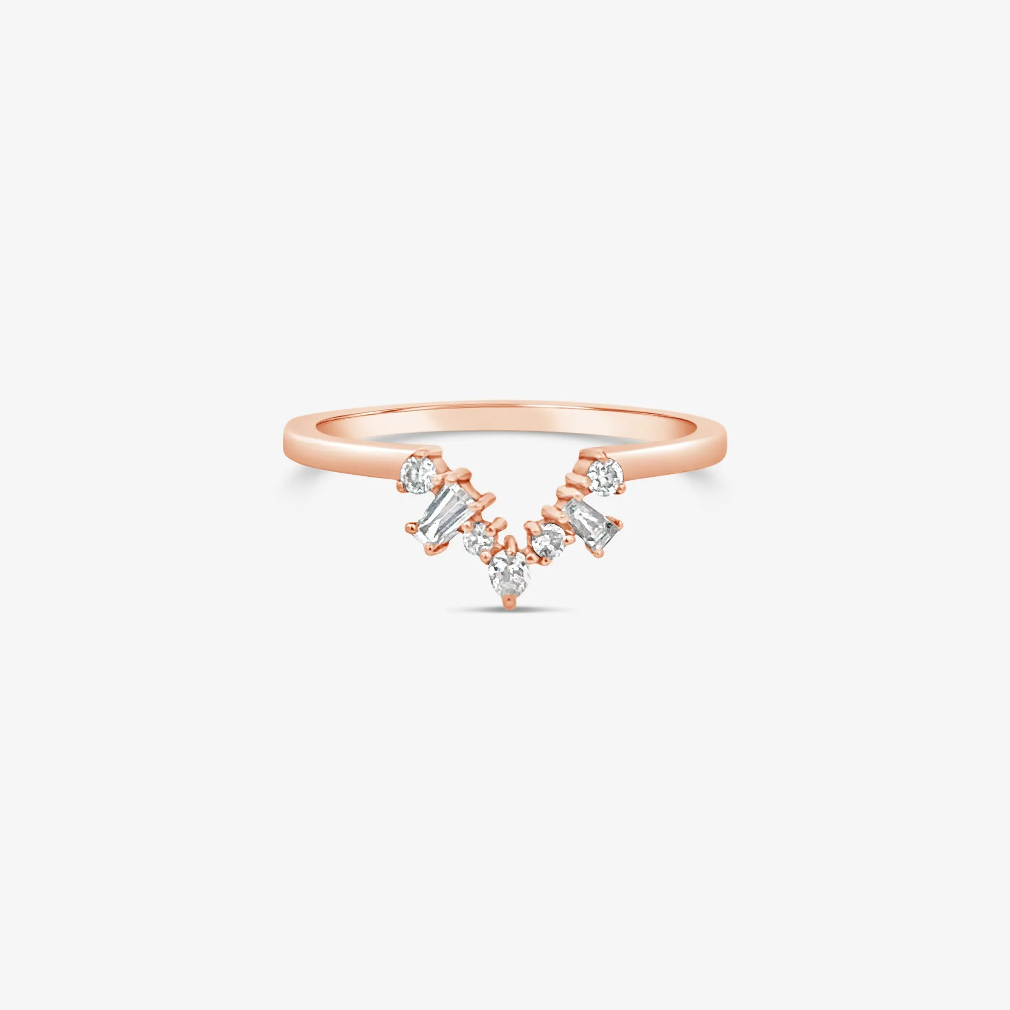 Baguette & Round Diamond V Ring