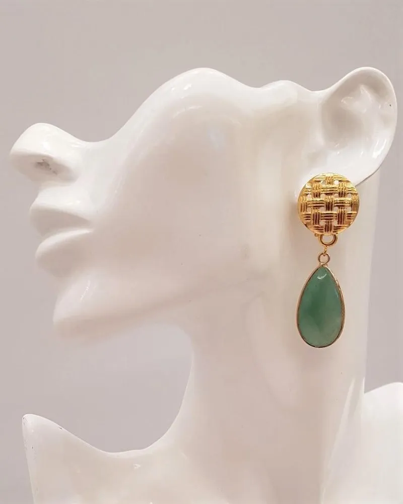 Banig 2 Studs with Green Jade Earrings