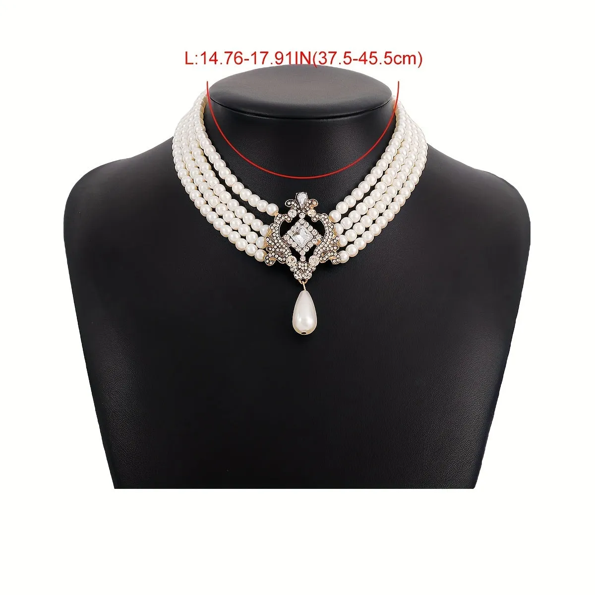 Baroque Style Multilayer Faux Pearl Necklace French Vintage Style Neck Accessory For Banquet