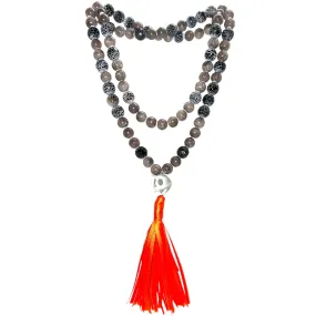 Beaded Skull with Orange Tassel Necklace