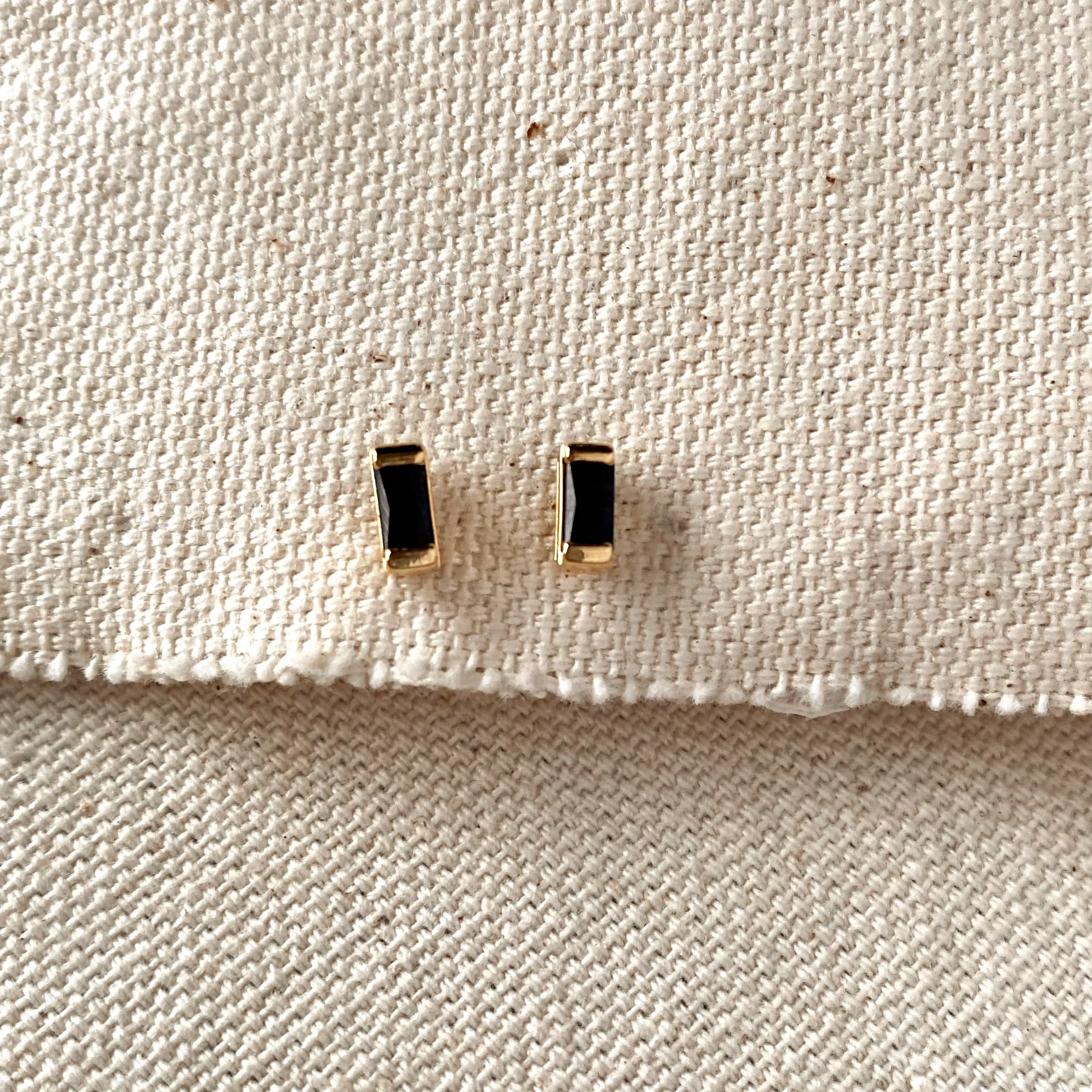 Black Cubic Zirconia Baguette Stud Earrings In 18k Gold Filled