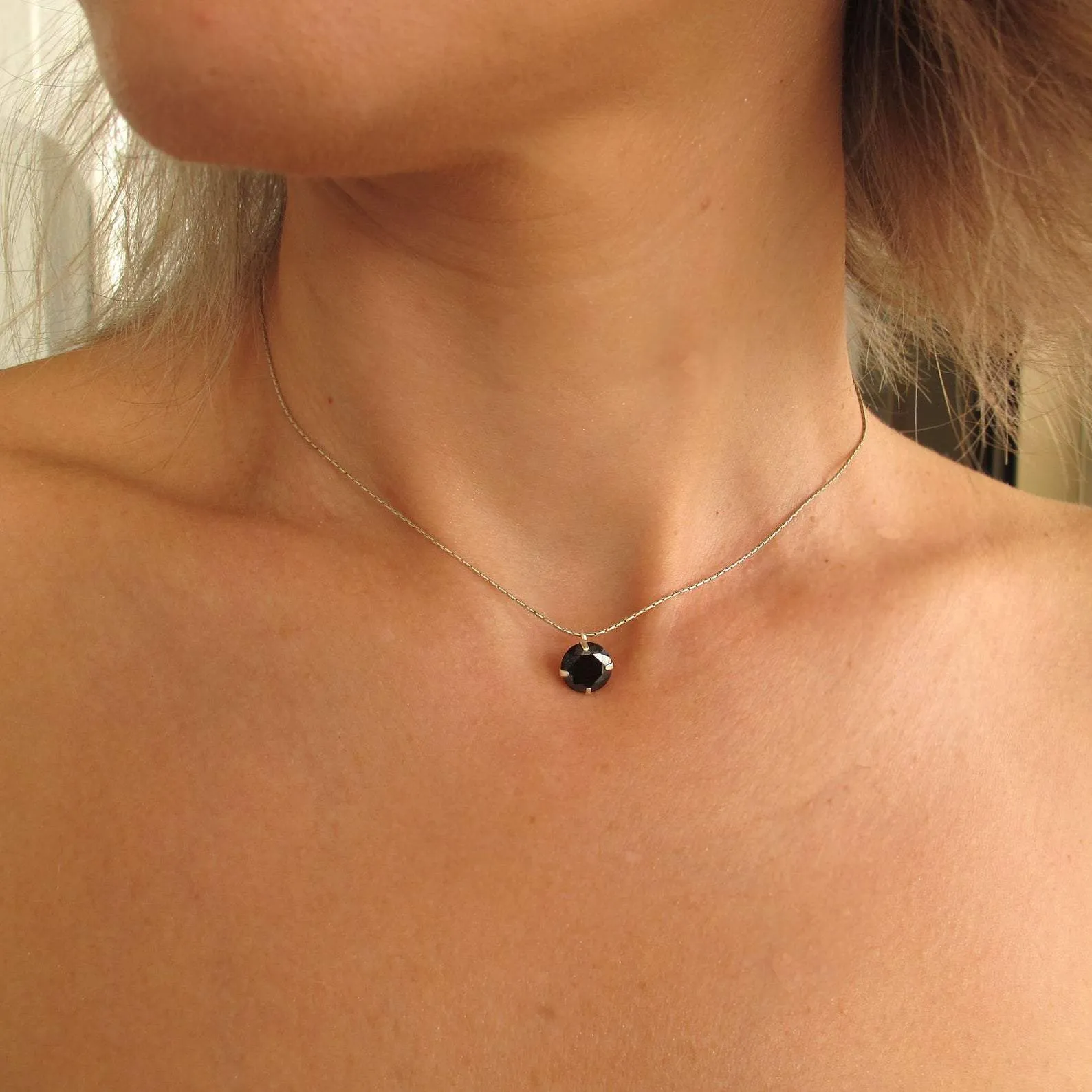 Black Cubic Zirconia Charm Necklace