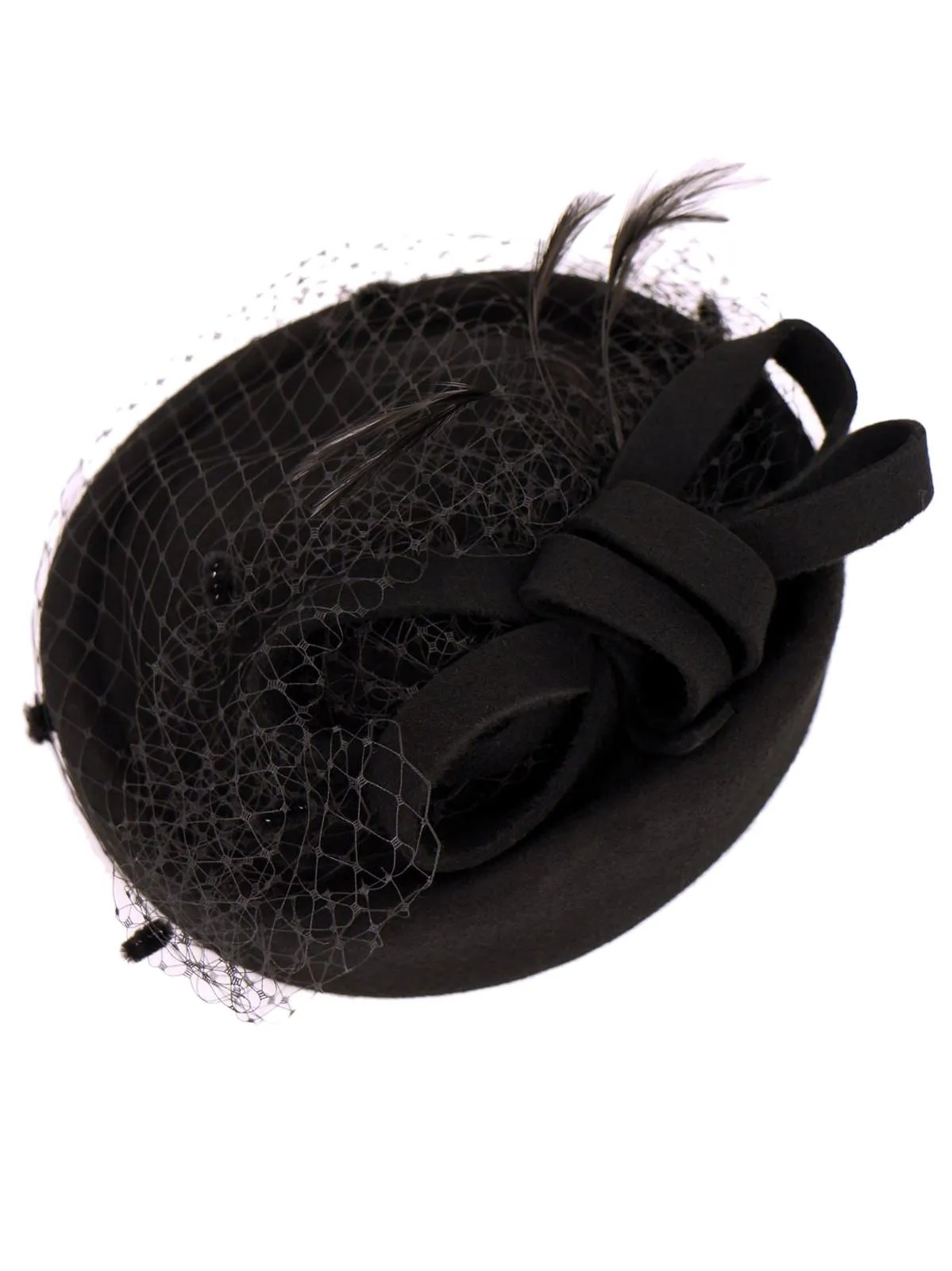 Black Vintage Style Loop Bow Pillbox Hat