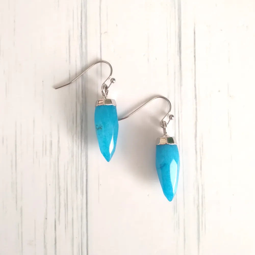 Blue Agate Spear Head Single Drop Earrings