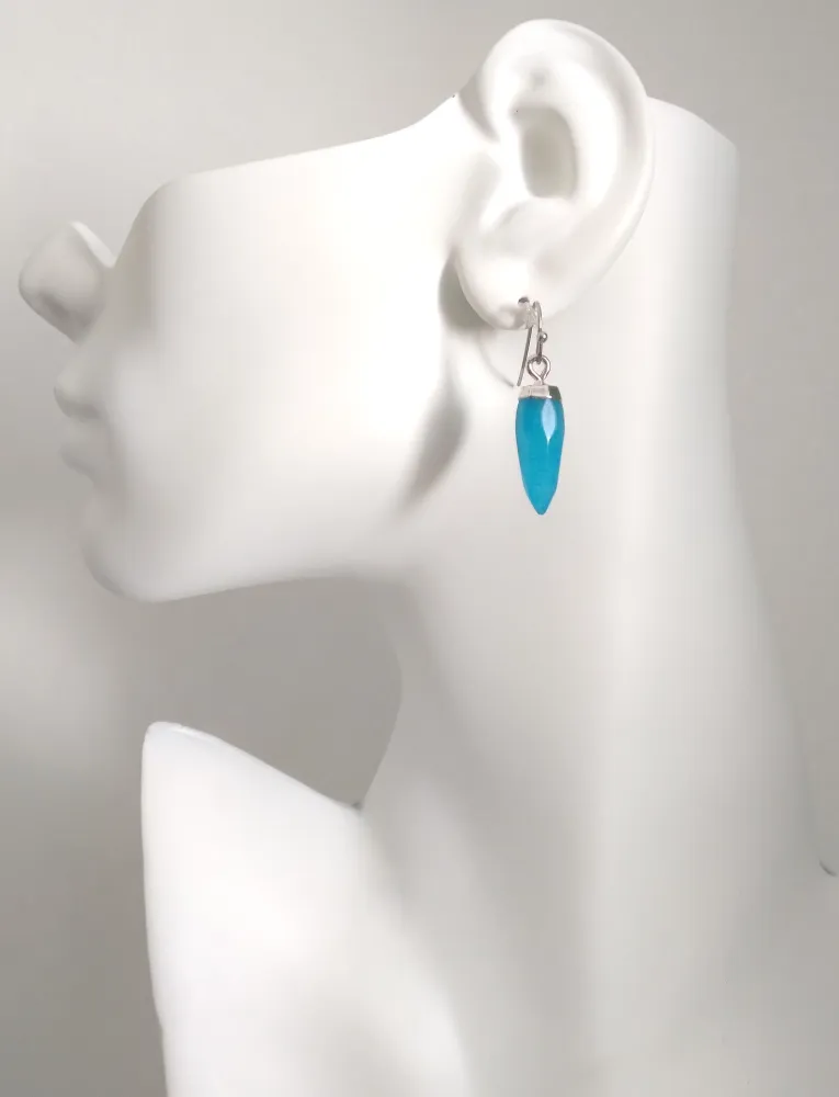 Blue Agate Spear Head Single Drop Earrings